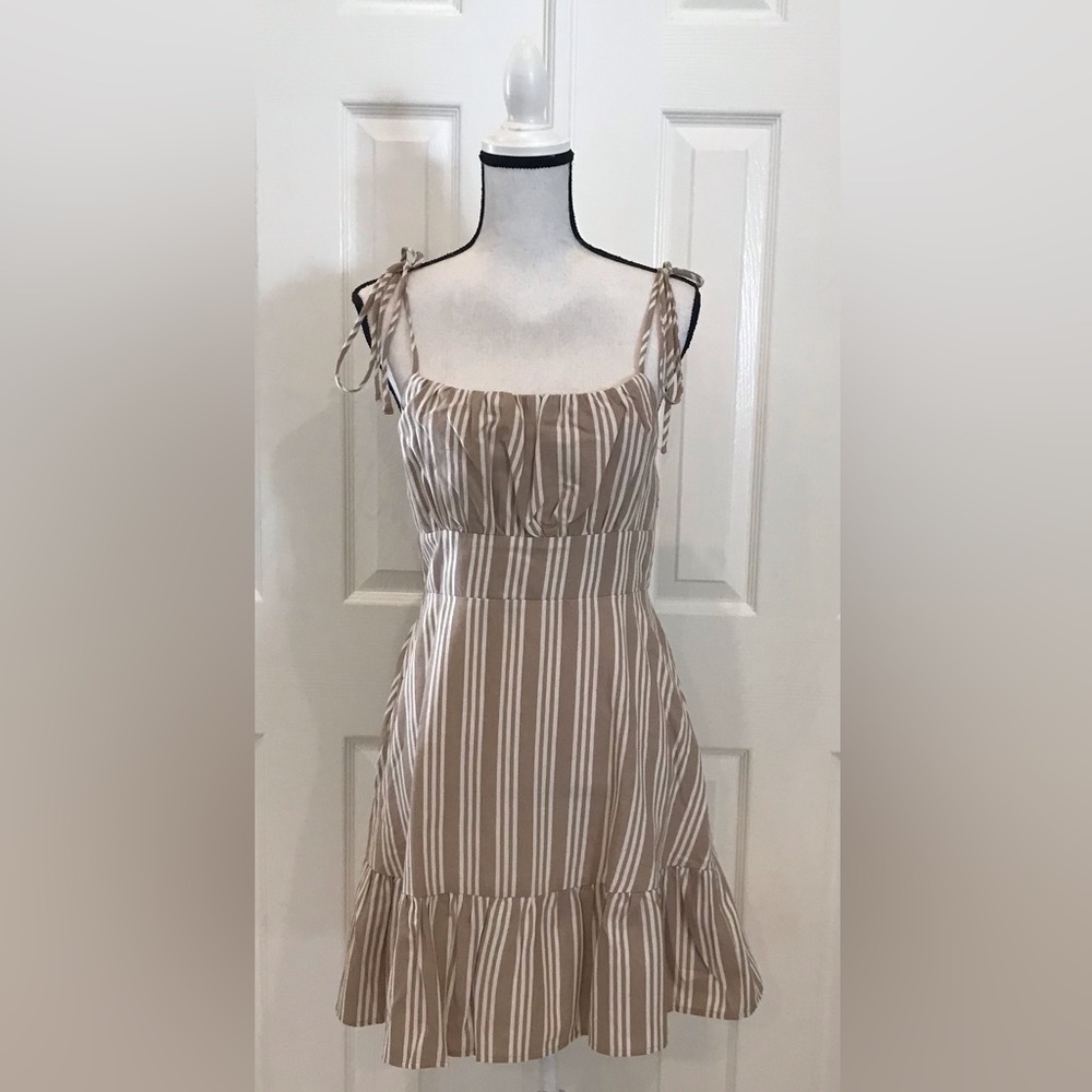 Speechless Pinstripe Tan Spaghetti Strap Dress Size Large NWT